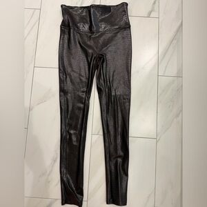 SPANX Shimmer High-Waist Faux-Leather Leggings in Brown Snakeskin